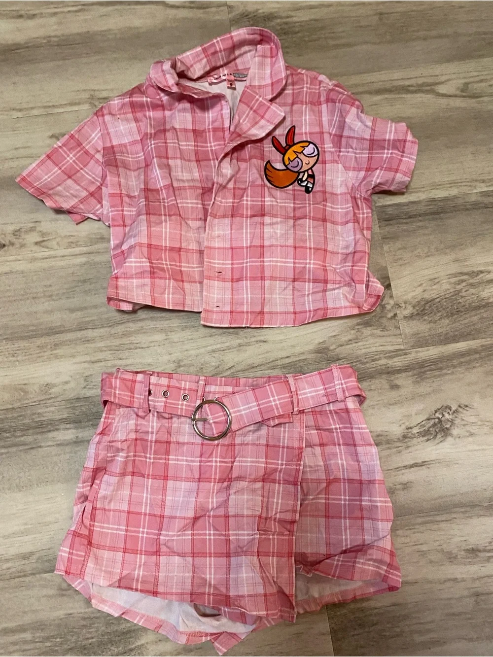 Dolls Kill x The Powerpuff Girls Pink Plaid Two piece skort set